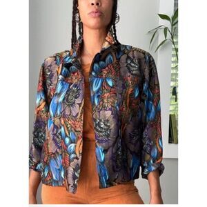 Chico’s floral Silk metallic blend jacket button front 1